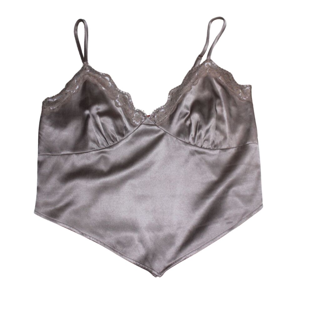 GUESS Taupe Satin Lace Trim Handkerchief Hem Cami Top Small